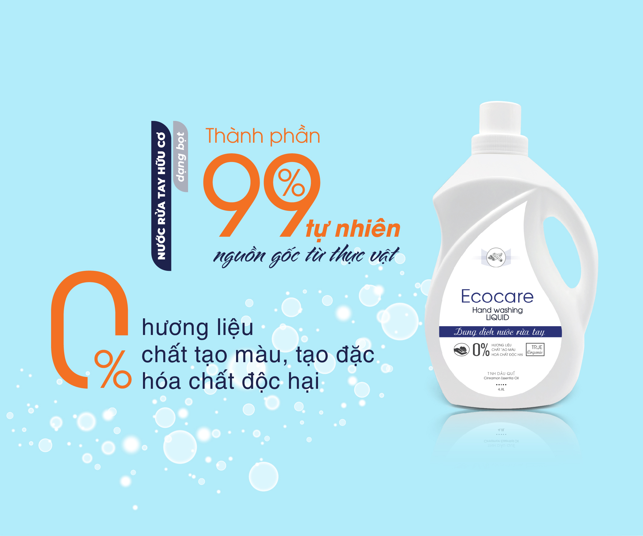 Nước rửa tay hữu cơ diệt khuẩn dạng bọt hương Cam 4000ml thương hiệu Ecocare ( tặng kèm vỏ tạo bọt)