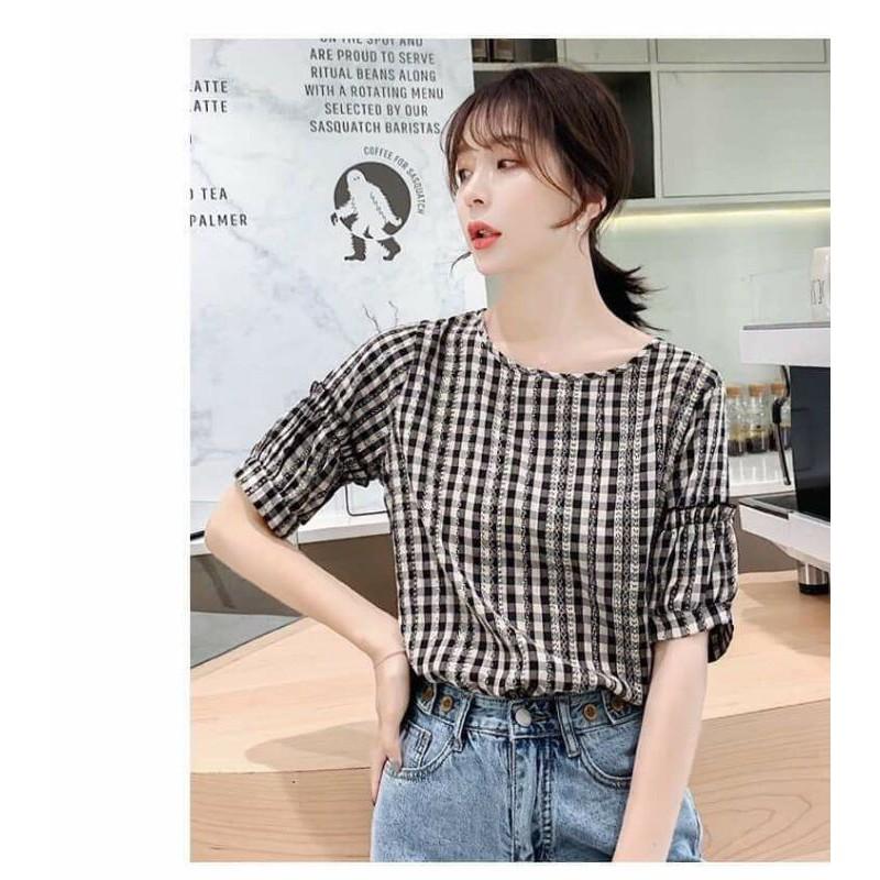 Áo kiểu nữáo kẻ caro suông đẹp