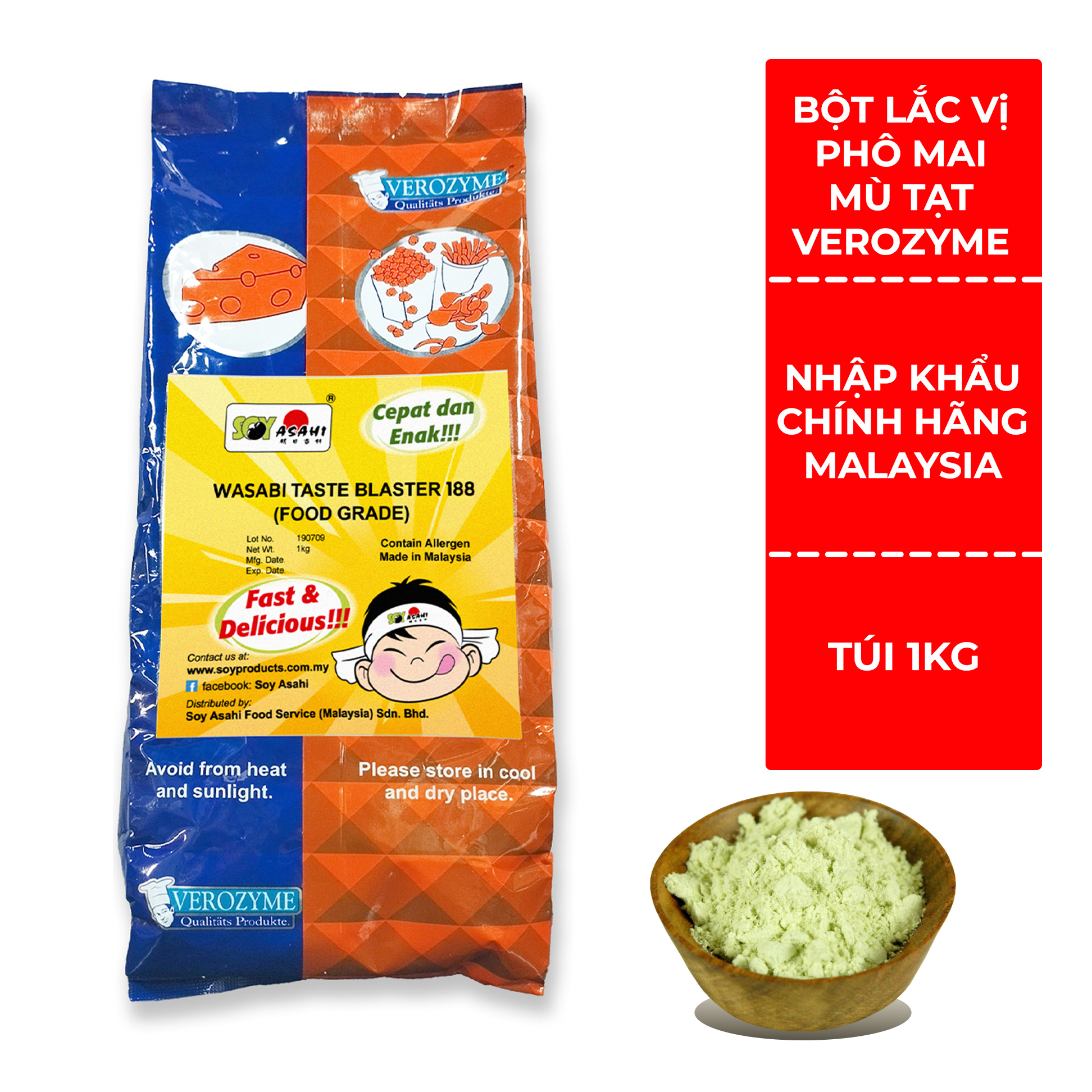 Bột Lắc Vị Phô Mai Mùa Tạt - Wasabi cheese - Verozyme - 1 kg/ túi