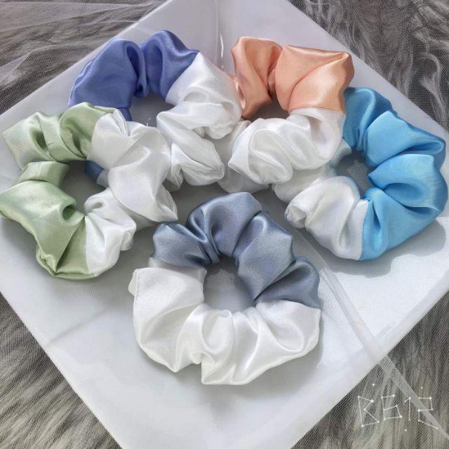 Dây cột tóc Scrunchies phối satin 2 màu ️