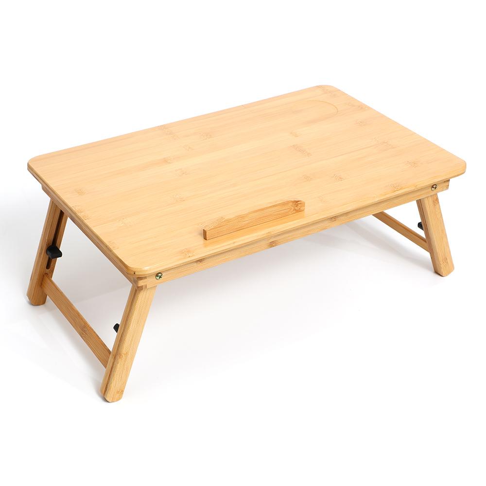 Foldable Bamboo Laptop Table 4-gear Adjustable Laptop Desk with Drawer Cup Slot for 13-15.6 inch Laptop