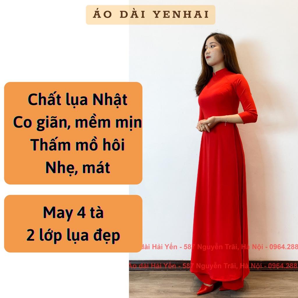 Bộ áo dài truyền thống màu đỏ tươi, Cả bộ áo dài 4 tà lụa nhật