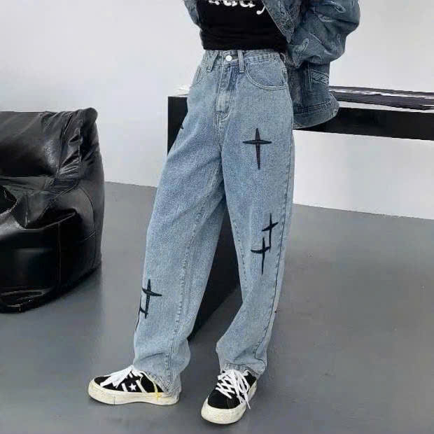 Quần jean ống rộng nam nữ 2N Unisex hình chữ T Q07