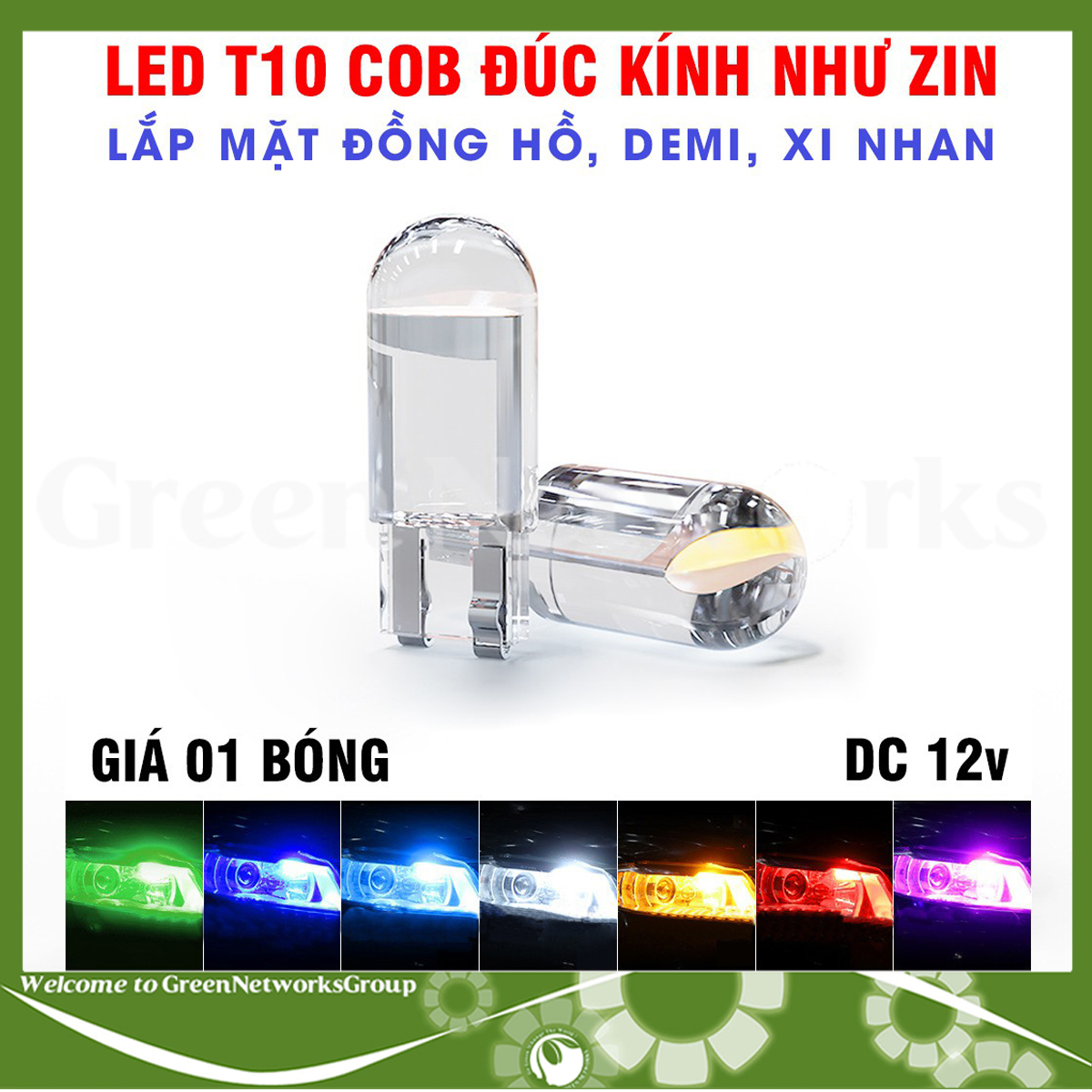 Đèn xi nhan demi thủy tinh T10 12V ô tô xe máy Green Networks Group ( 1 Cái )