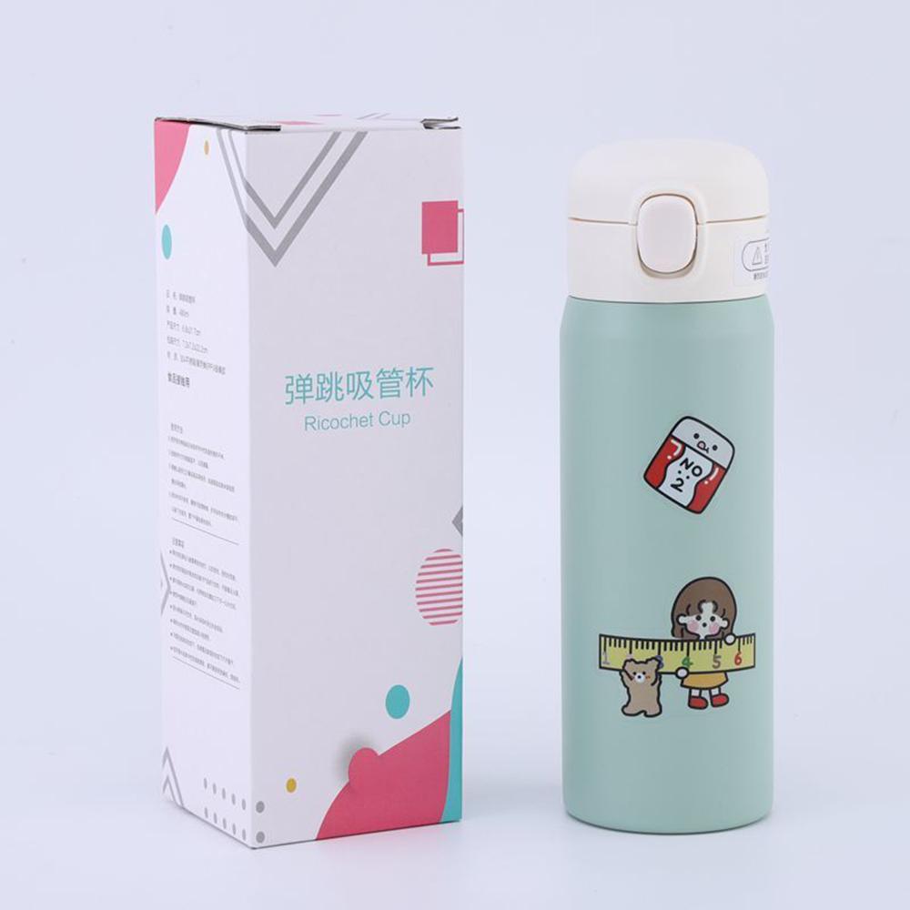 350/480Ml Giữ Nhiệt Cốc Tập Uống Có Ống Hút Nắp Inox Cách Nhiệt Thẳng Cốc Giữ Nhiệt Cô Gái Dễ Thương Dán Nước bình