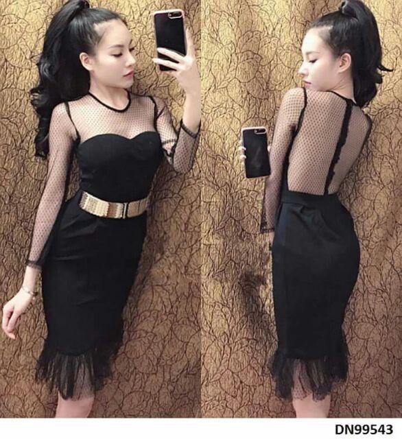Đầm voan bi hở lưng chân váy đuôi cá