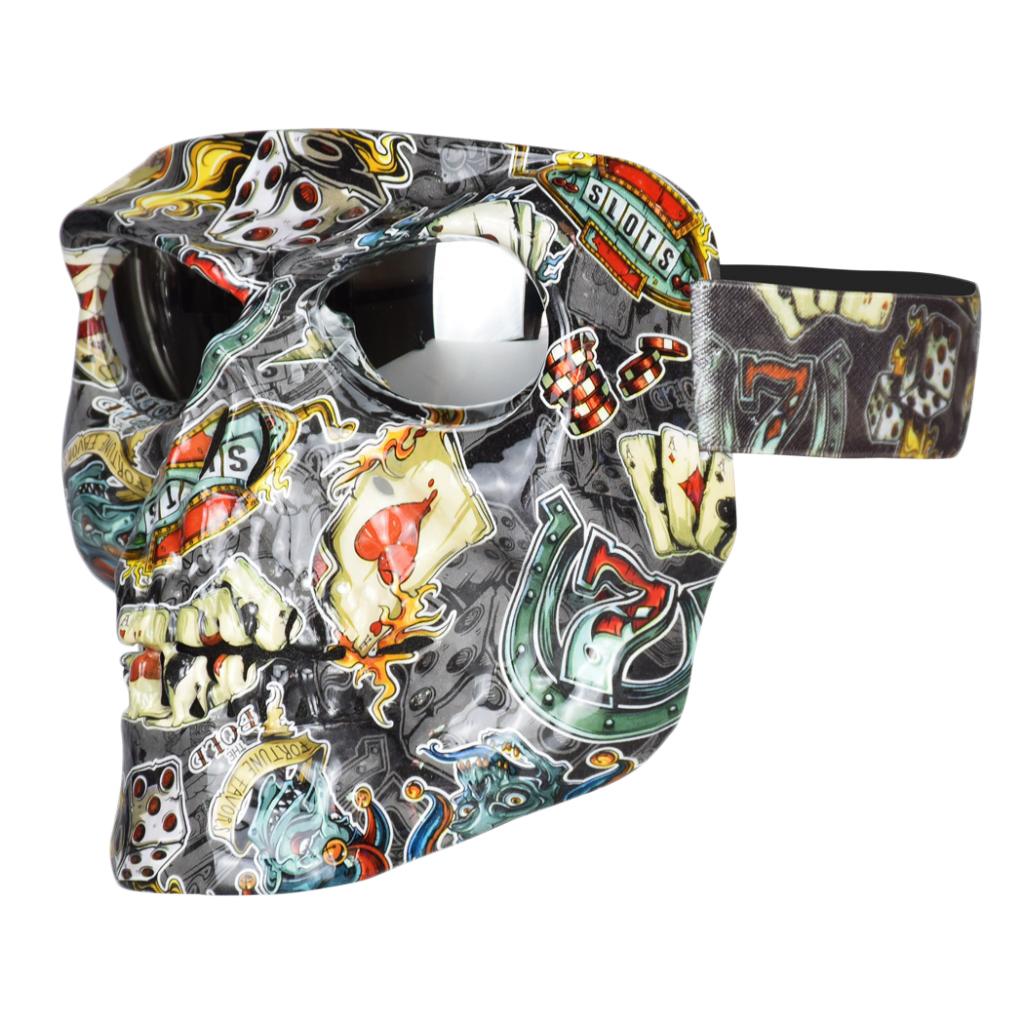 SET OF 2 MOTORCYCLE SKULL FACE MASK WITH GOGGLES - SCRAWL PATTERN- UNIVERSAL FIT