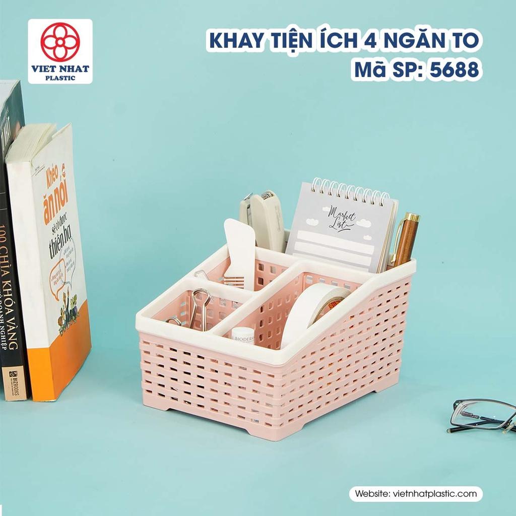 Khay nhựa tiện ích 4 ngăn TO Việt Nhật, khay 4 ngăn để bàn đựng bút, đồ dùng đa năng hàng Cao Cấp Bền Đẹp- 5688