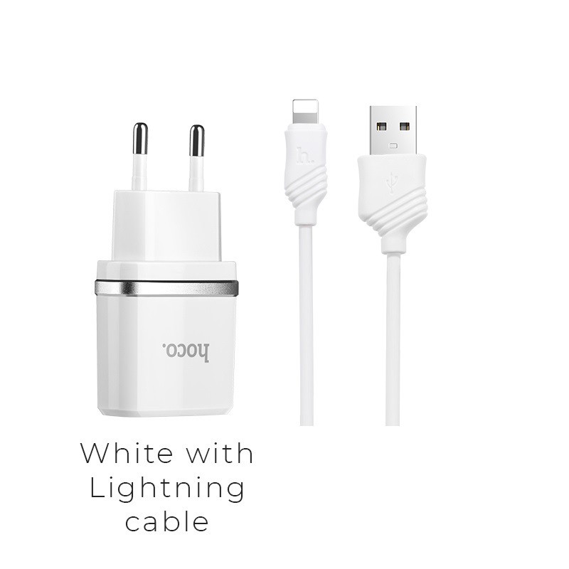 Bộ Củ sạc + cáp Lightning Hoco C12 (Trắng) - Chính hãng