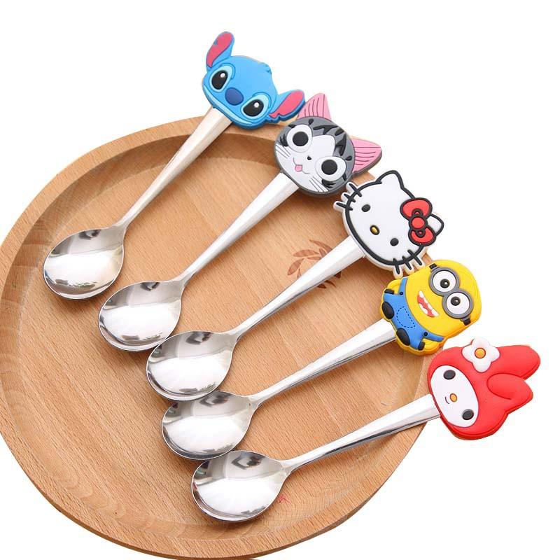 Combo 3 thìa inox cán silicon hoạt hình