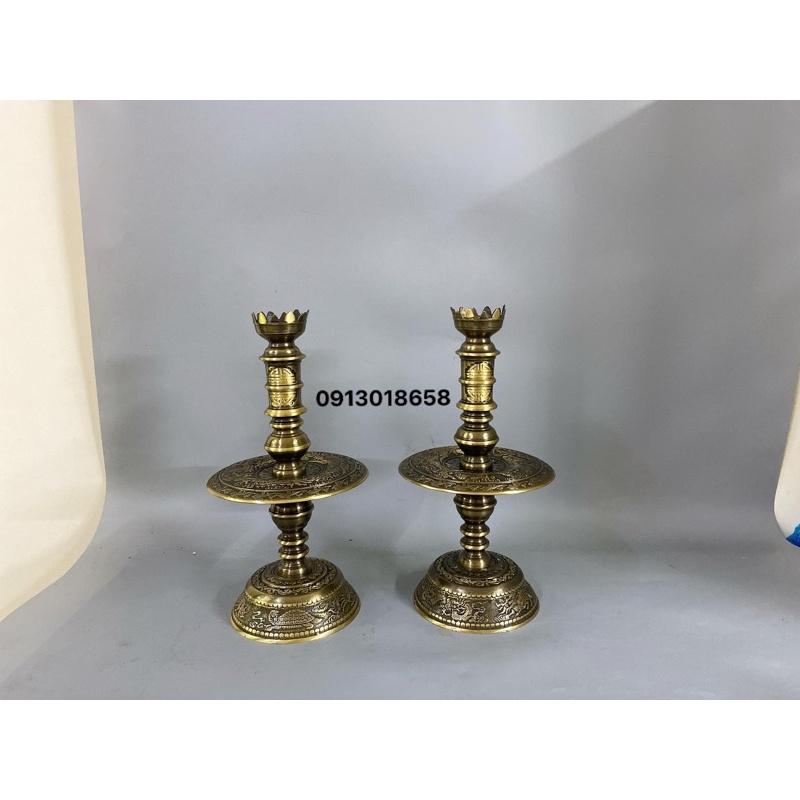 Đôi chân nến chân đèn thờ bằng đồng cao 46cm hoạ tiết tứ linh hàng cao cấp số 1.
