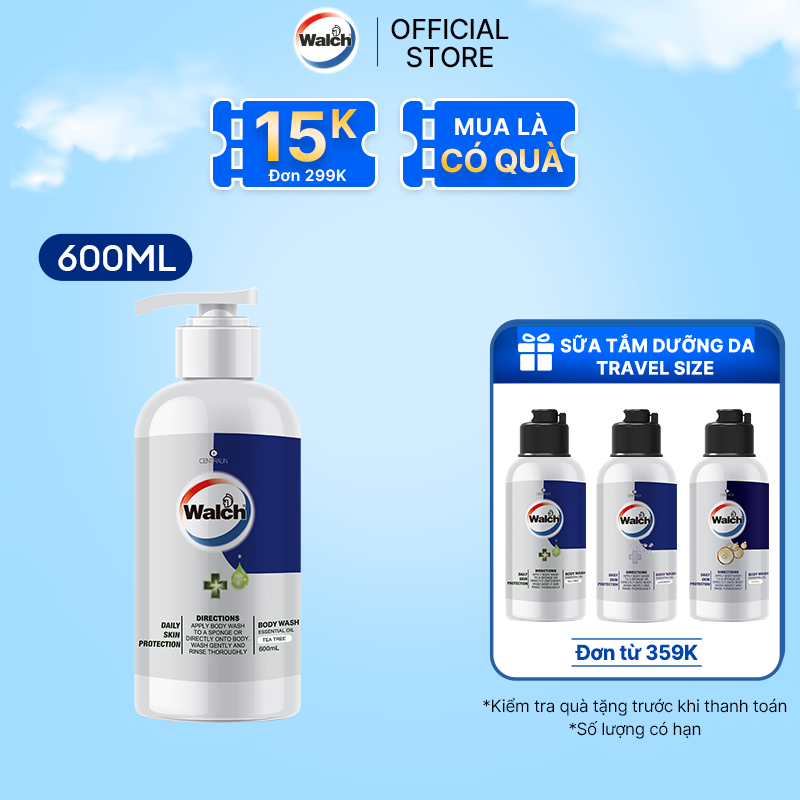 Sữa tắm tinh dầu Walch tiêu diệt vi khuẩn, dưỡng ẩm mềm mịn, tái tạo làn da (600ml)