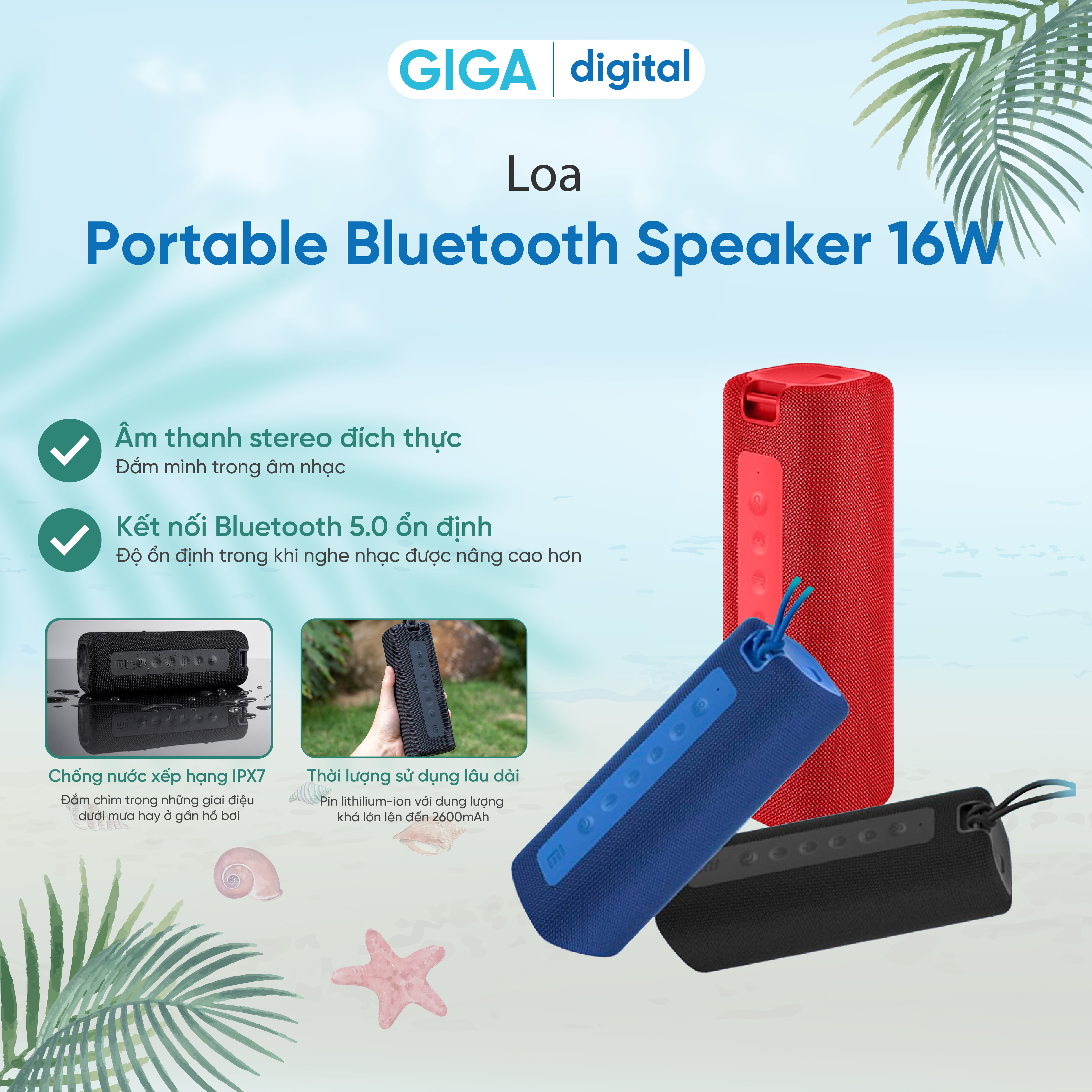 Loa Xiaomi Mi Portable Bluetooth Speaker (16W)  - Bản quốc tế  - Chống nước IPX7 - Hàng nhập khẩu