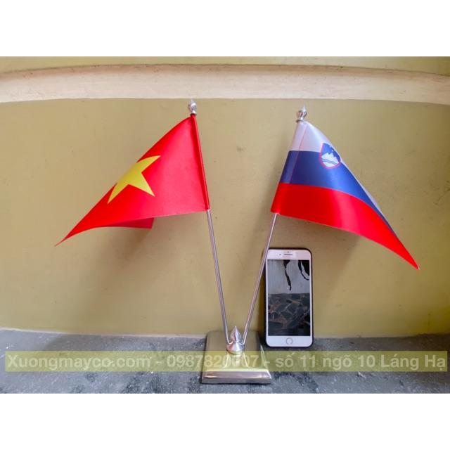 Cờ để bàn đế đôi inox các nước