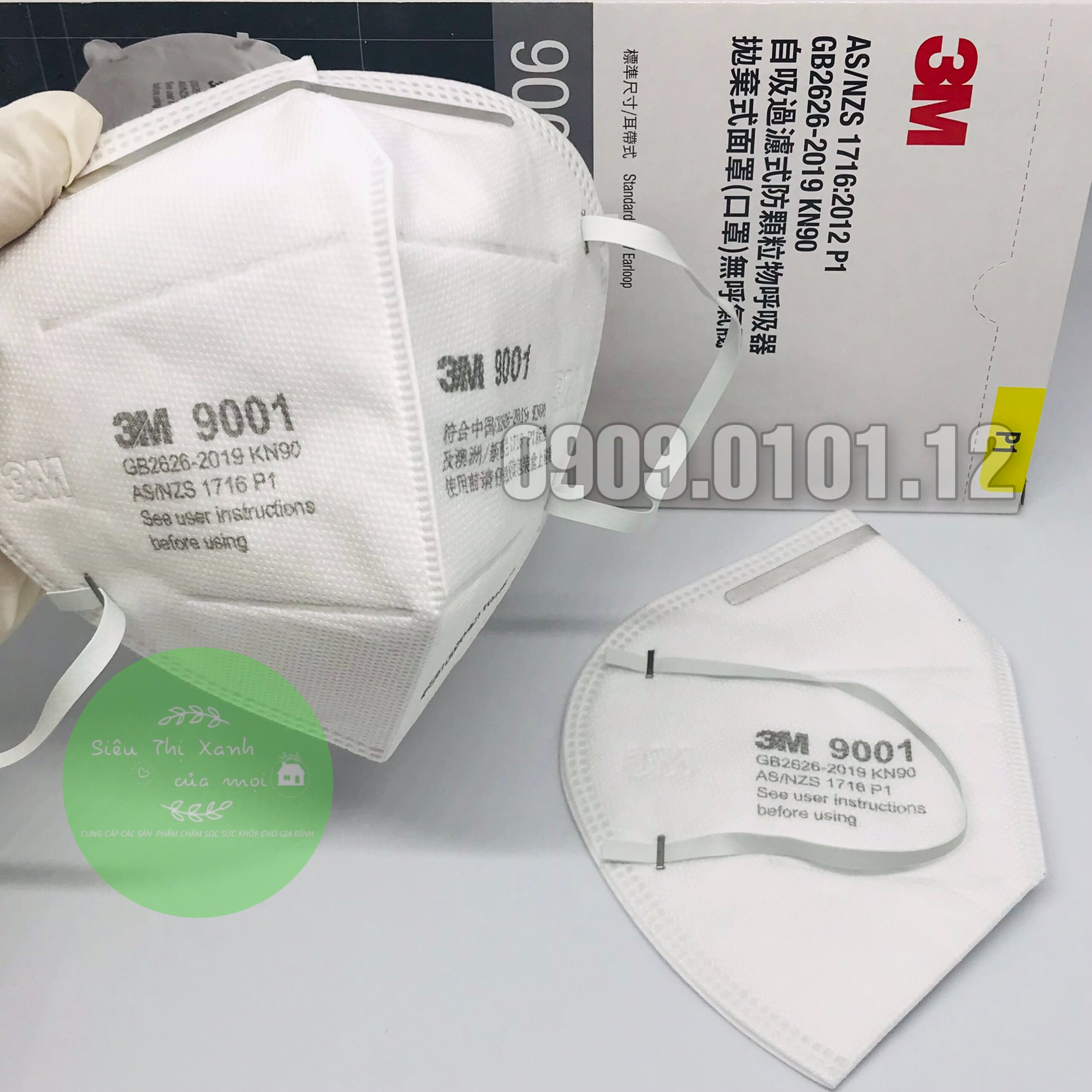 Khẩu trang 3m 9001 chính hãng hộp 50 cái, kn90 cao cấp đạt chuẩn AS/NZS P1