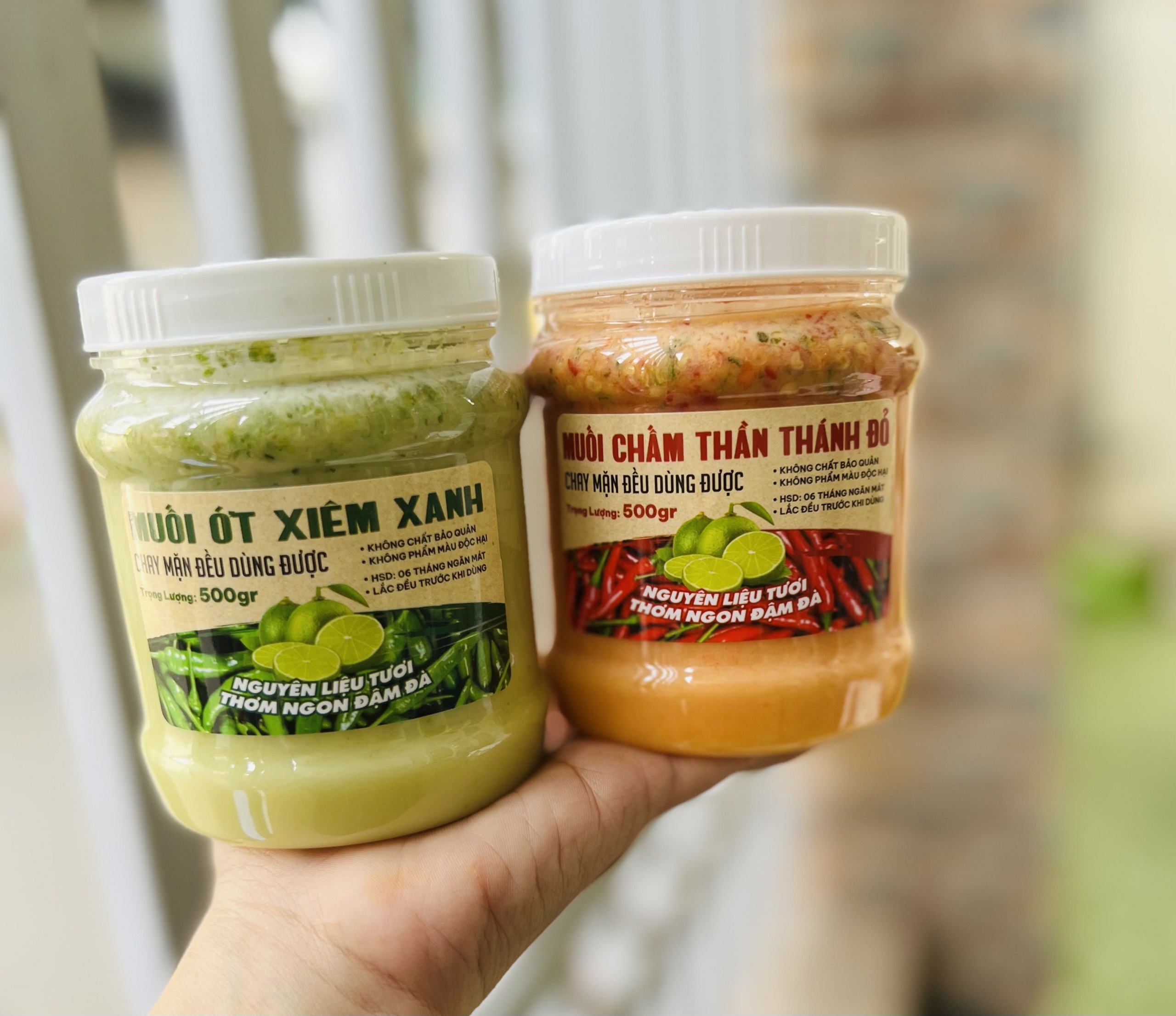 Set 2 hủ Muối chấm Hải Sản chấm cả thế giới hủ 500gr. Muối ớt xiêm xanh, muối chấm đỏ thần thánh