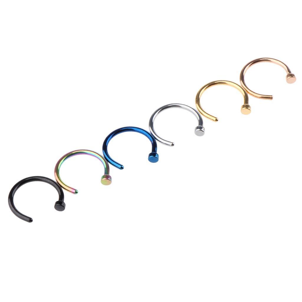 6Pcs Assorted Color Stainless Steel C-Shaped Nose Stud Rings