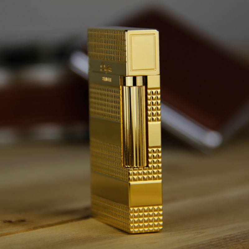 Vỏ Hột Quẹt Bật Lửa Upon D72V Sơn Mài Ánh Vàng Bóng Họa Tiết Ô Vuông Kẻ Ngang Cao Cấp