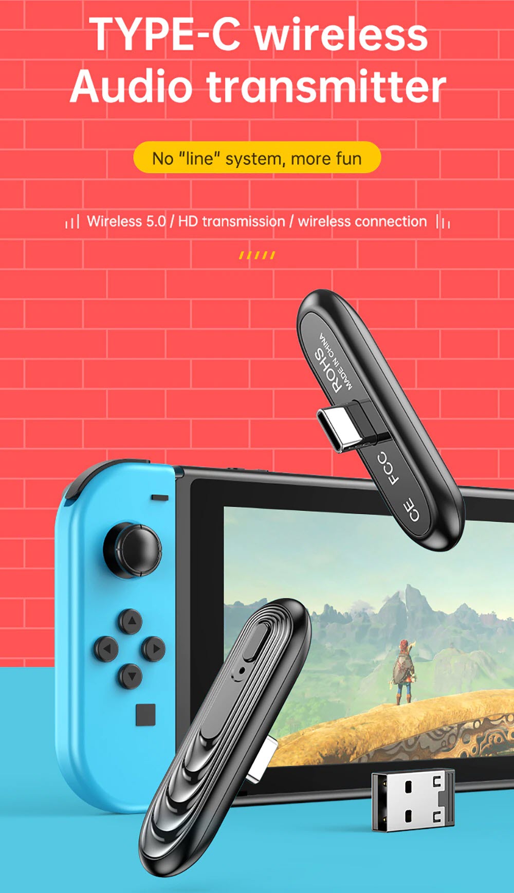 Thiết Bị Phát Tín Hiệu Bluetooth Không Dây Đầu Type-C USB Cho Nintendo Switch &amp; Lite, PS4, PC, Điện Thoại