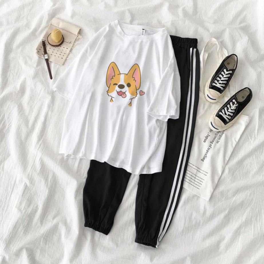 Set Jogger Line Phối Thun Unisex Chó Cute