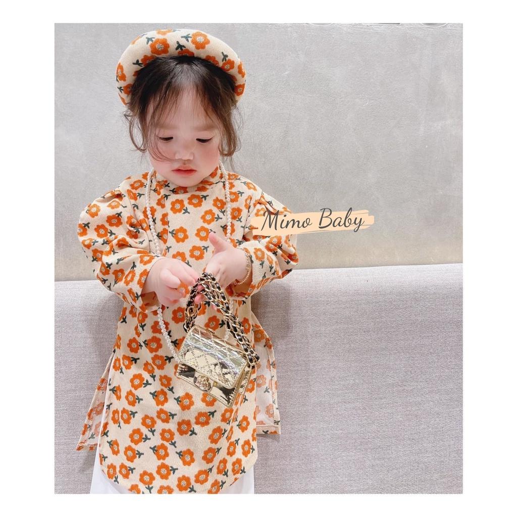 Áo dài nhung tăm hoa vàng cao cấp hàng thiết kế cho bé Mimo Baby AD07