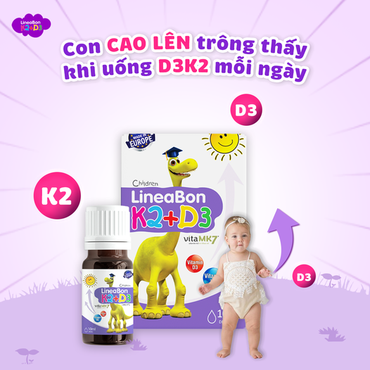 Combo 2 hộp Vitamin LineaBon K2 + D3 hỗ trợ chống còi xương, tăng chiều cao cho trẻ sơ sinh và trẻ nhỏ