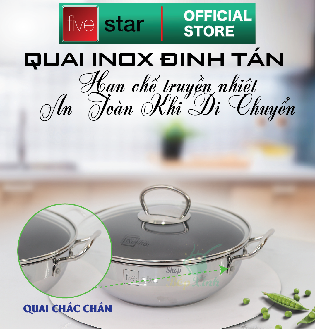 Nồi inox chống dính cao cấp Fivestar nắp kính inox 430 dùng kho cá , chiên , xào , tặng 5 muỗng ăn