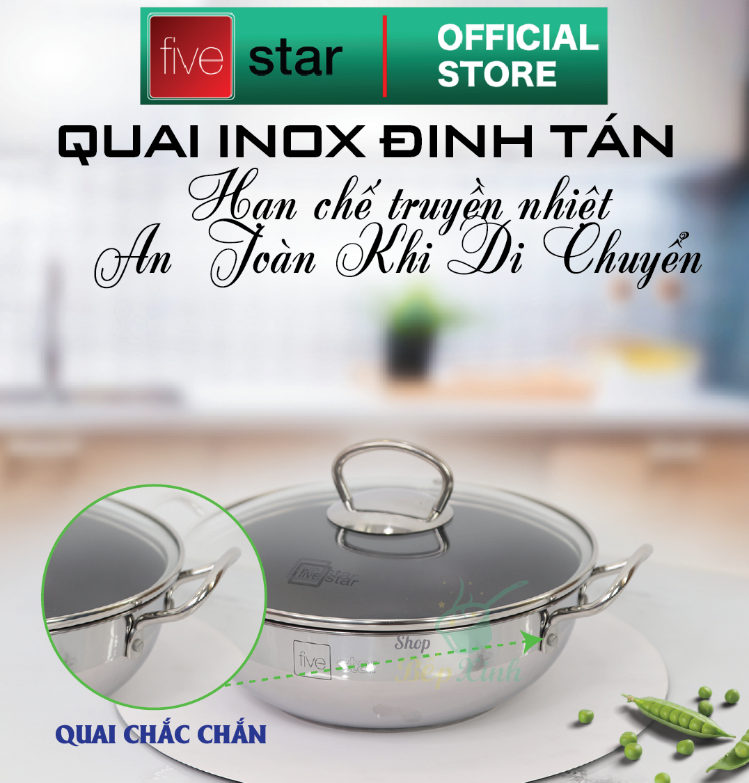 Nồi inox chống dính cao cấp Fivestar nắp kính inox 430 dùng kho cá , chiên , xào , tặng 5 muỗng ăn ( 18cm / 20cm / 22cm )