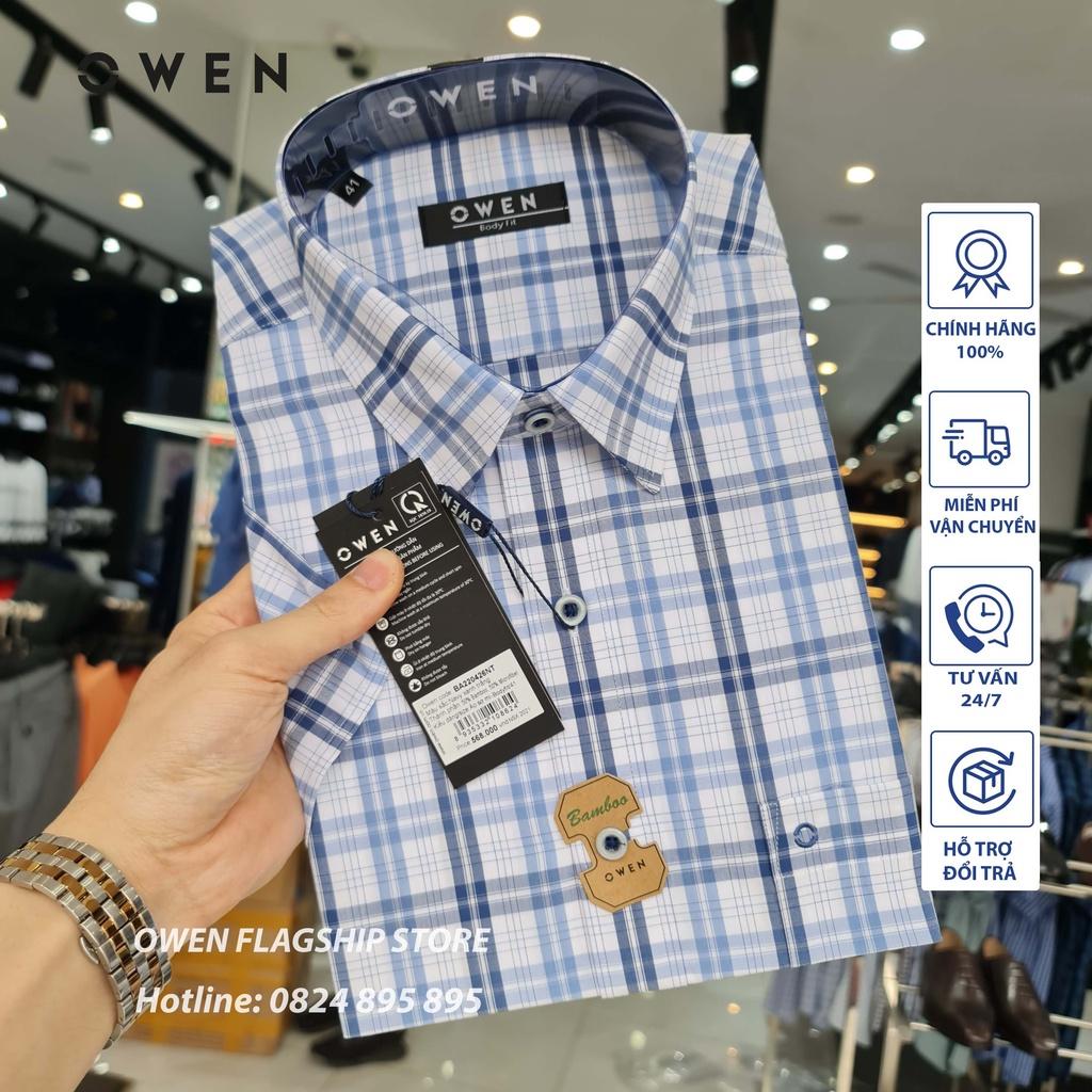 OWEN Áo Sơ mi nam cộc tay dáng BODYFIT sợi Tre - Mã BA220426NT