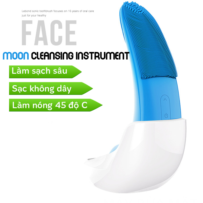 Máy Rửa Mặt Massage Mặt Mini Silicon Cầm Tay Siêu Sạch Moon Cleansing Instrument-Rung sóng âm, làm nóng, sạc không dây