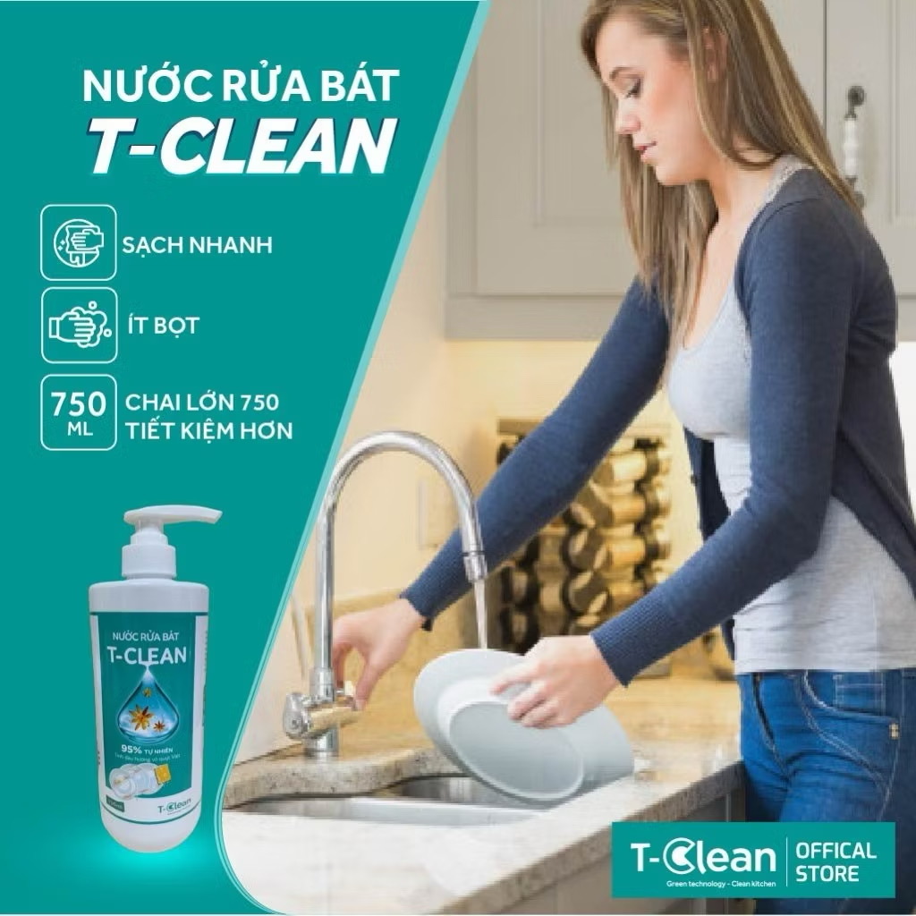 Nước Rửa Chén T-Clean 500ml Siêu Sạch - Tp Thiên Nhiên - Không Làm Hại Da Tay - An Toàn Trẻ Nhỏ