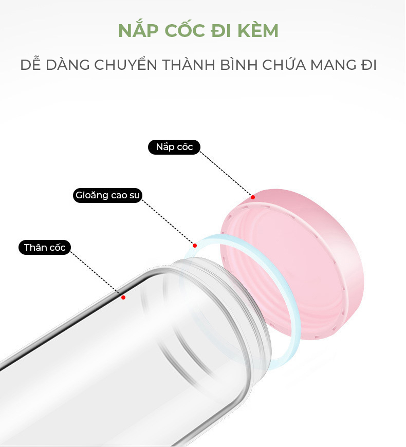 Máy xay sinh tố cầm tay pin 1500mAh, tích hợp cốc thủy tinh độ bền cao dung tích 450ml, 1 lần sạc sử dụng 10 lần, tự động làm sạch, bảo hành 12 tháng 1 đổi 1 trong 7 ngày