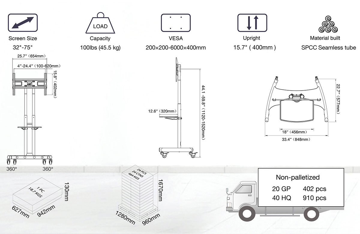 Giá treo tivi di động North Bayou AVA1500-60-1P (32 inch - 75 inch) Hàng chính hãng - ZAMACO AUDIO