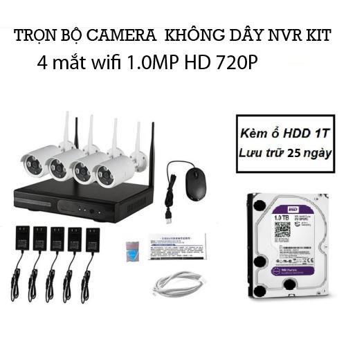 Bộ kit camera wifi NVR 4 kênh 1.0MP và ổ cứng 1TB