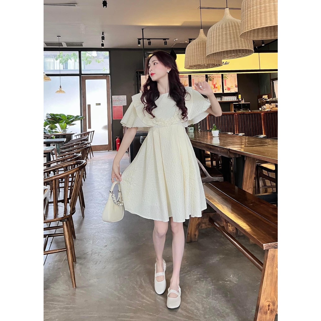 Đầm Xốp Nữ Cộc Tay Bèo Hoa Mai Dáng Xòe Tiểu Thư Siêu Xinh