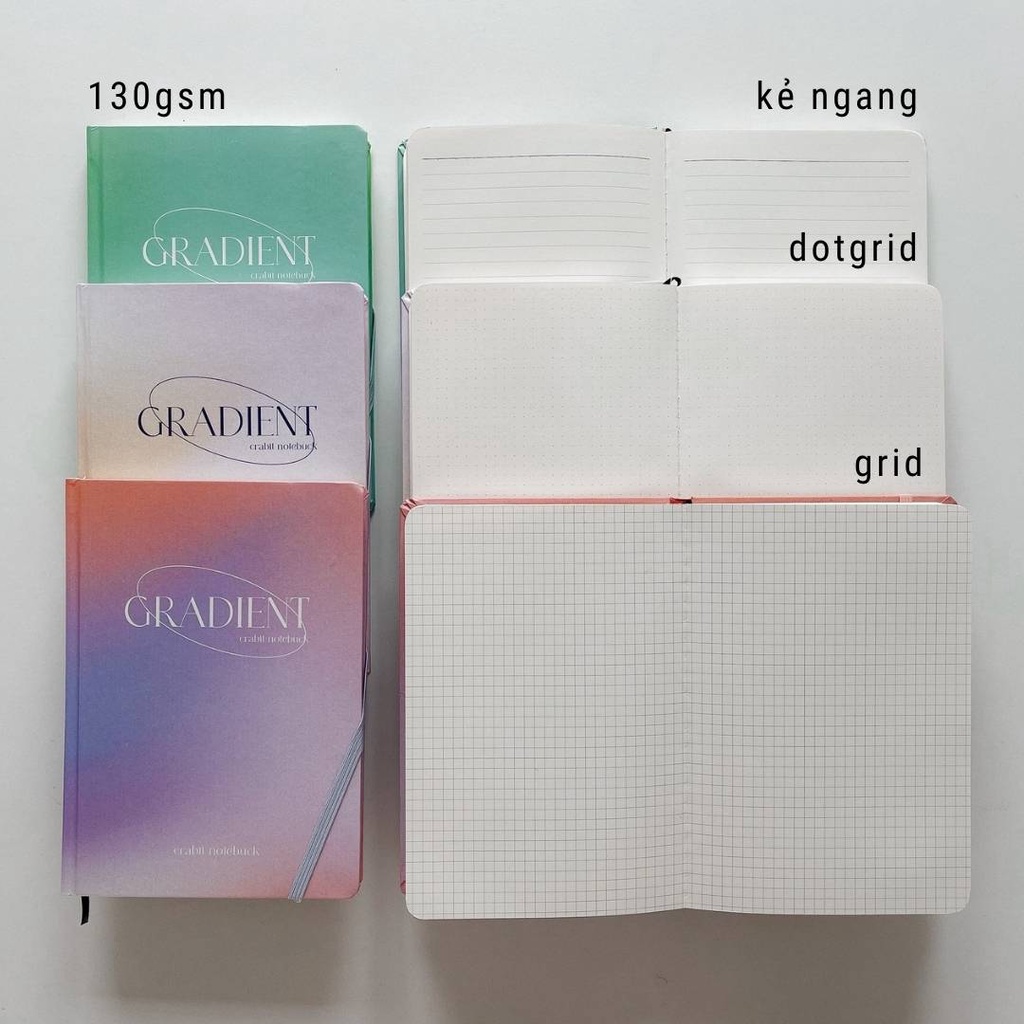 Sổ Tay A5 - Sổ Ghi Chép - Sổ kẻ ngang - Bullet Journal 130gsm Ruột Kẻ Ngang Grid Dotgrid Gradient