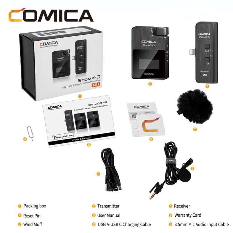 Comica BoomX-D MI1 (1 thu 1 phát) - Micro Không Dây Cổng Lightning Thu Âm Cho Các Thiết Bị iPhone, iPad, iPod - Hàng chính hãng