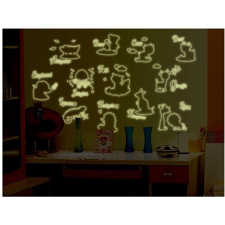 Decal trang trí dạ quang thú tiếng anh
