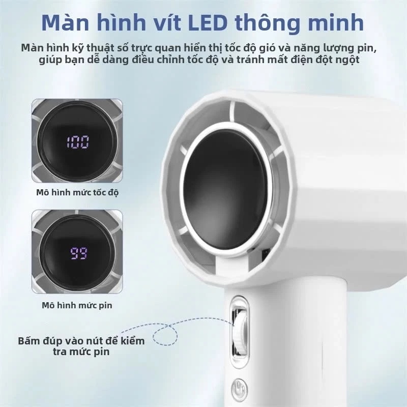 Quạt Cầm Tay Mini GDV GS5 Turbo 100 Cấp Gió, Màn Hình LED - Màu Ngẫu Nhiên - Hàng Chính Hãng