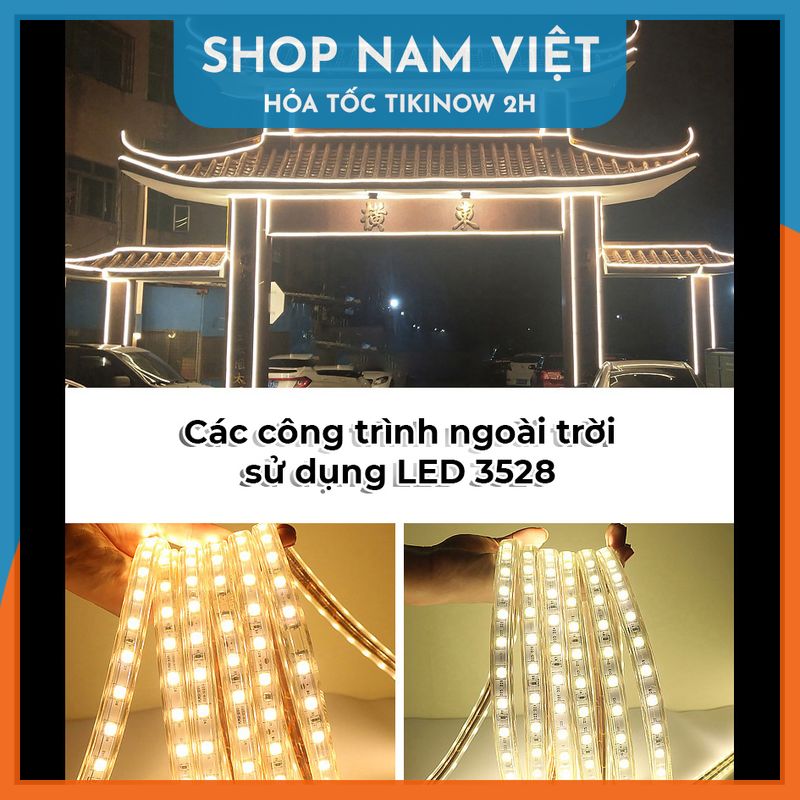 Dây Led 3528 Kèm Nguồn, Led Chống Nước Trang Trí Ngoài Trời, Hắt Trần, Quấn Cây - Chính Hãng NAVIVU