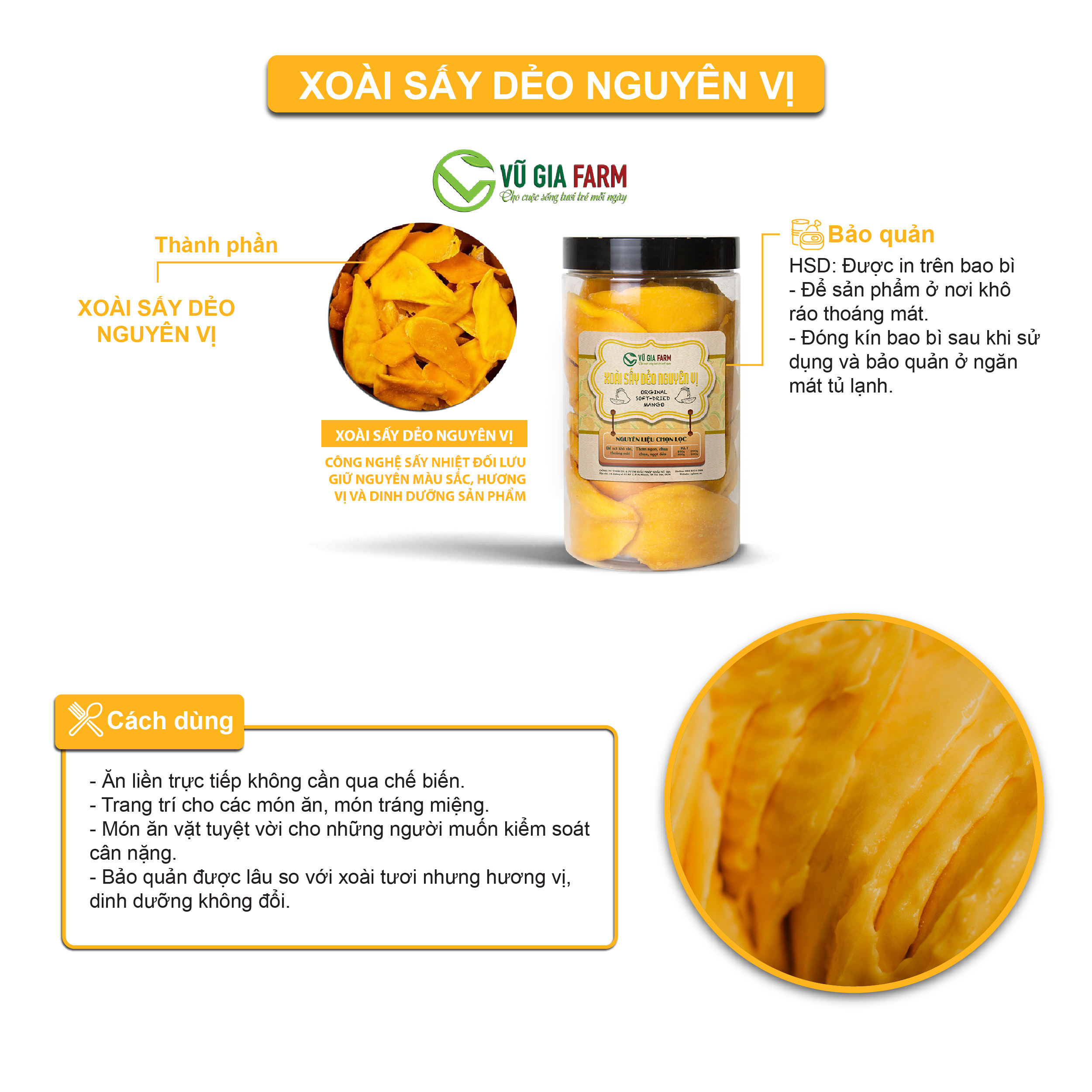 Xoài Sấy Dẻo Nguyên Vị (400g/hộp) - chua ngọt, thơm ngon đặc trưng