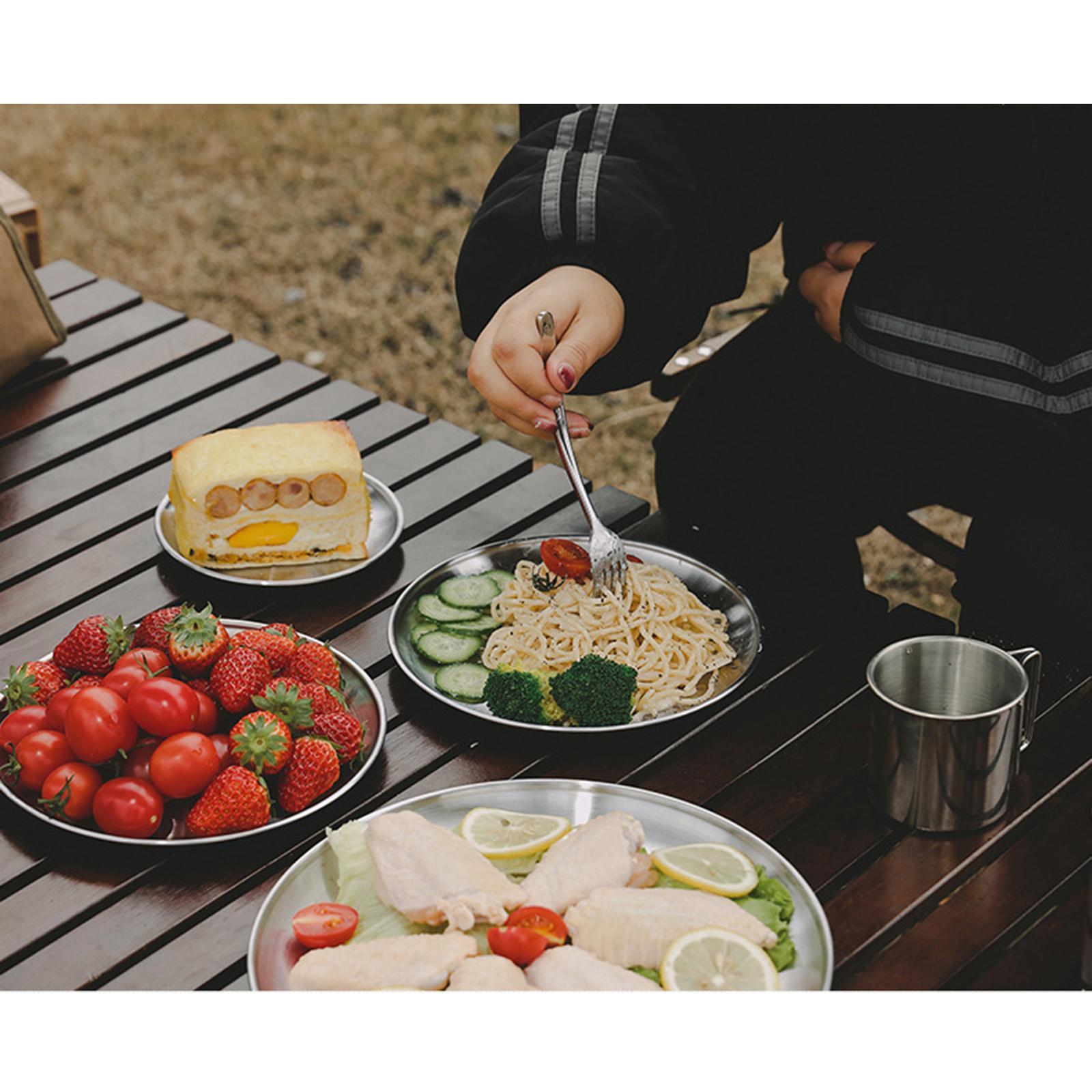 5Pcs Stainless Steel Dinner Plate Metal Round Dish Serving for Picnic