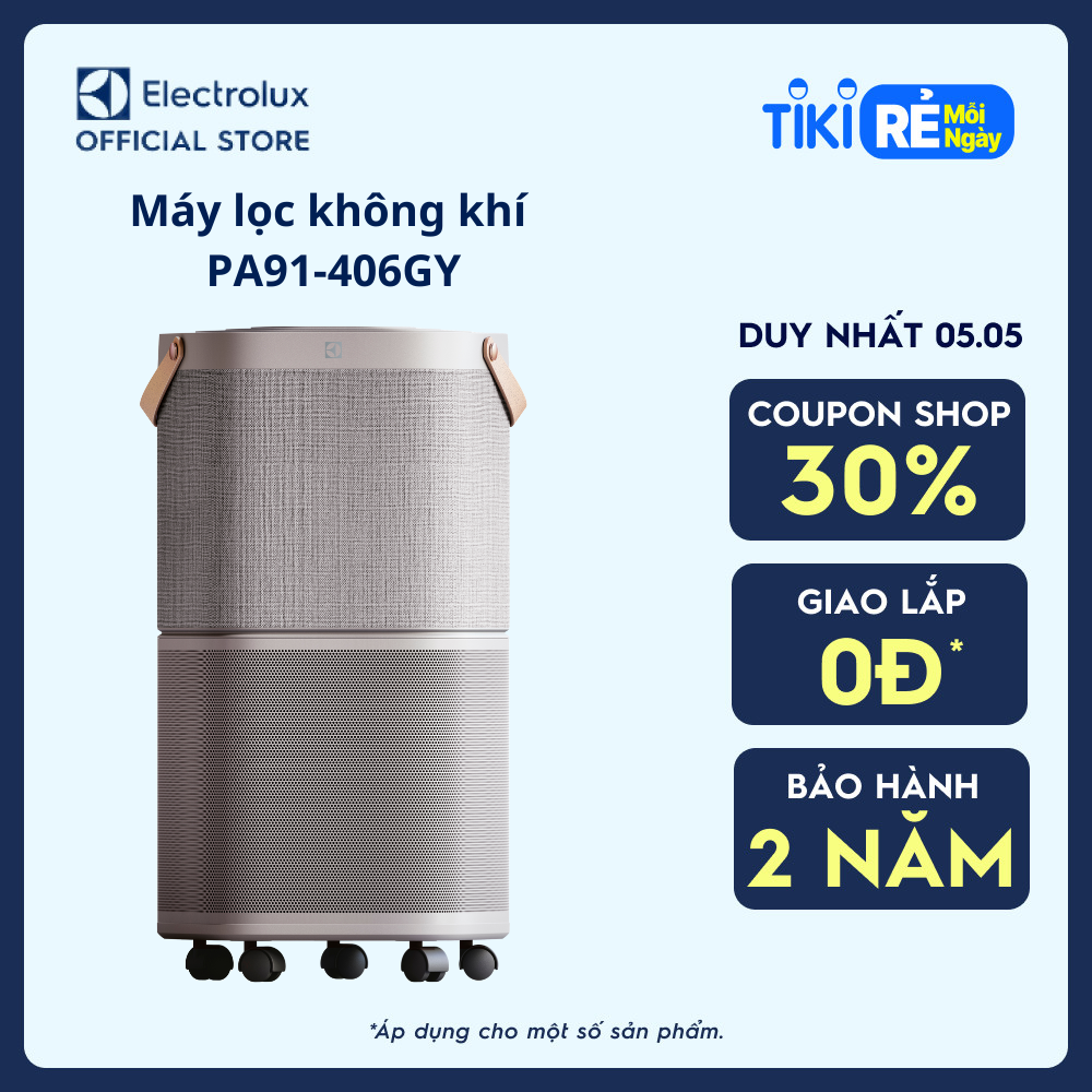 Máy lọc không khí Electrolux PA91-406GY cho phòng 60m² - Bộ lọc HEPA 13 5 lớp diệt 99.99% vi khuẩn &amp; bụi mịn, màn hình cảm ứng hiển thị chất lượng không khí, kết nối Wifi [Hàng chính hãng]