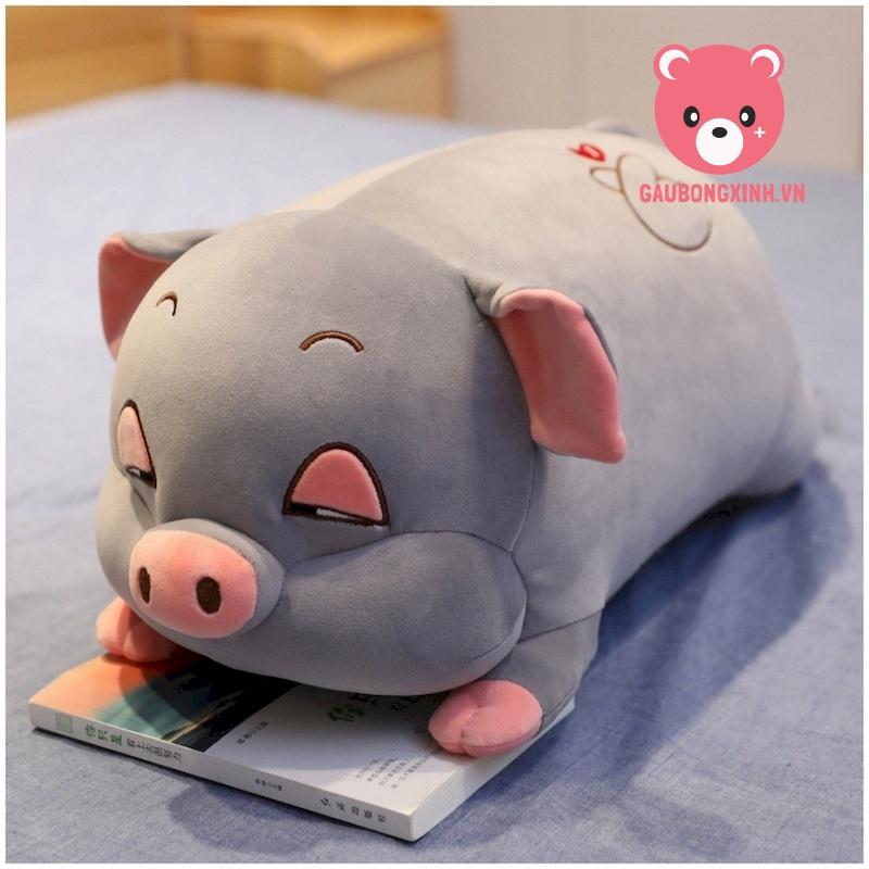 Gấu Bông Heo Dễ Thương size to 55cm - 1m2, Thú Nhồi Bông Lợn Hồng Xám Mũm Mĩm, Mắt Híp Lim Rim, Phê Cần
