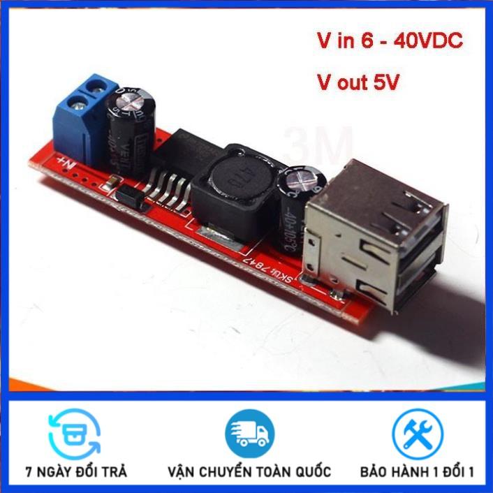 Module Hạ Áp Buck DC-DC Vin 6V-40VDC Vout 5V 3A 2 Đầu RA V1