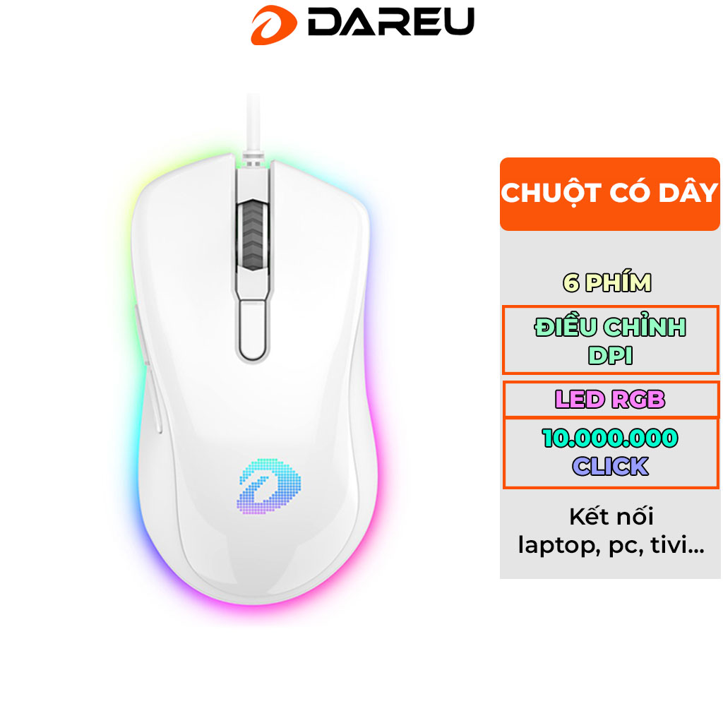 Chuột Có Dây DAREU EM908 Led RGB Siêu Nhạy DPI 6000 Chuyên Dùng Cho Văn Phòng, Chơi Game - Hàng Chính Hãng