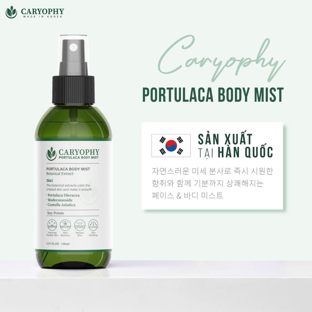 Xịt giảm mụn, giảm thâm mụn lưng, mụn toàn thân Caryophy Portulaca Body Mist 150ml + Tặng Kèm 1 Băng Đô Tai Mèo (Màu Ngẫu Nhiên)