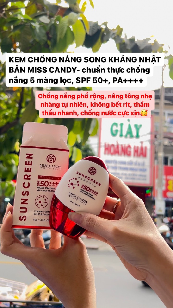 Kem Chống Nắng Song Kháng Nhật Bản MISS CANDY SUNSCREEN HA NANO SPF 50,PA ++++ 50g, Chống Nước, Chống UVA/UVB, Chống Ánh Sáng Xanh & Tia Hồng Ngoại,Bảo Vệ Da Lên Đến 8 Tiếng - Gia Tuệ House