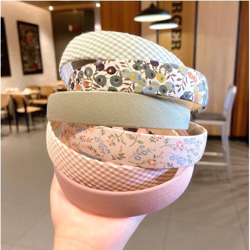 Băng đô cài tóc hoạ tiết hoa/ caro/ màu trơn phong cách Hàn Quốc dễ thương dành cho nữ