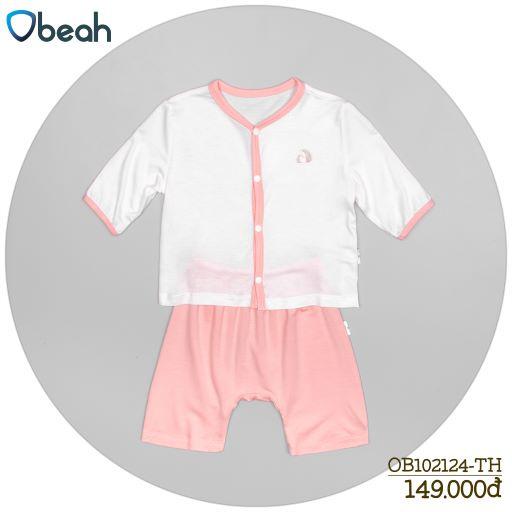 Obeah set bộ tay lỡ trắng phối hồng (sơ sinh) Fullsize 59 đến 90 cho bé từ 0 đến 24 tháng